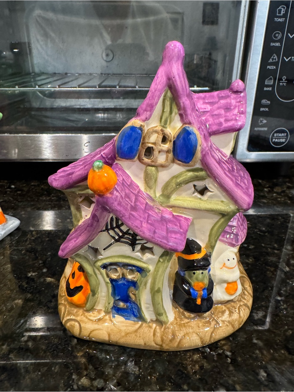 Unbranded Purple Roof Ceramic Halloween House Figurine
